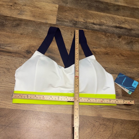 Brooks Hot Shot Sports Bra XL White Navy Lime Low Impact NWT - Picture 2 of 5